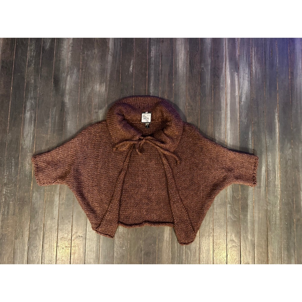 Nordstrom Tarnish‎ Brown Chunky Knit Shrug Cardigan Tie Front Shawl Collar NEW